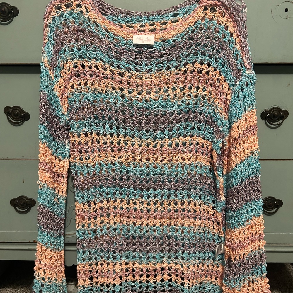 Pink Lily Multicolor Open-Knit Sweater